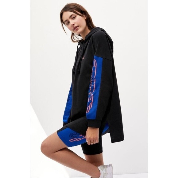 Adidas Originals Women's Oversized Black Pullover Hoodie Embroidered Sleeves - Picture 2 of 16